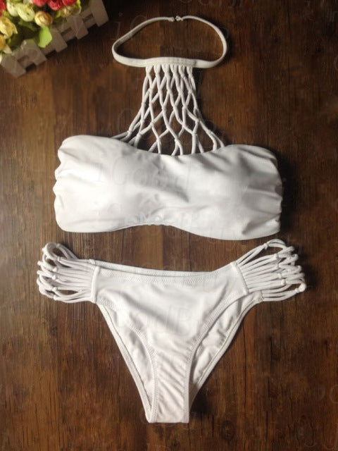 Hollow Cut Halter Net Two Piece Bikini