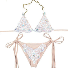 Fantasy Crystal-inlaid Metal Neck Strap Patchwork Bikini