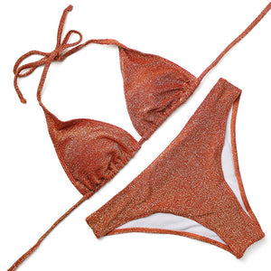 Shine Bright Like a Diamond Gold/Silver Glitter Halter Brazilian Bikini