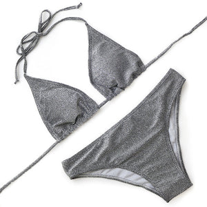 Shine Bright Like a Diamond Gold/Silver Glitter Halter Brazilian Bikini
